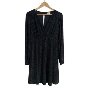 A New Day Black Deep Green Dots Flowy V Neck Empire Waist Dress Women Size S